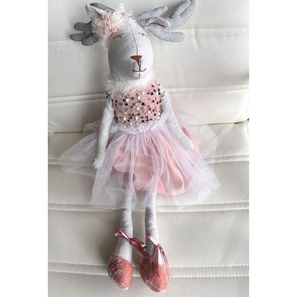 Collectable Ballerina Pink Reindeer Sequin Doll Dance Recital Shelf Sitter 22"H - Picture 1 of 8